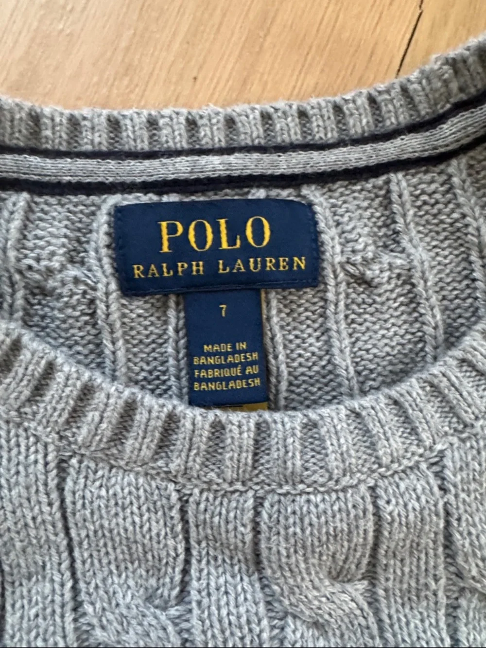 Polo Ralph Lauren Kids Size 7 Light Gray Cable Crewneck Sweater - Picture 2 of 5